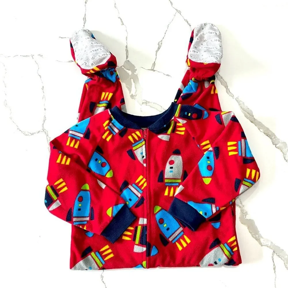Carter's | Toddler Boys Red Rocket Print Footed Pajamas Fleece Sleeper 2T